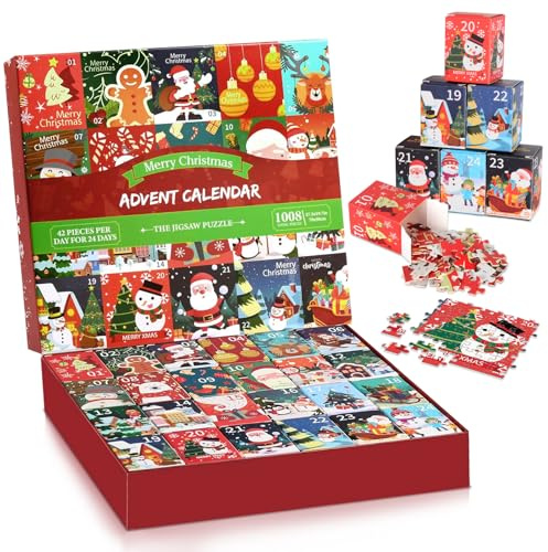 Puzzle Adventskalender 2026 Kinder, Weihnachts Adventskalender mit 1008 Teile Weihnachts Jigsaw Puzzles Spielzeug 24 Tage Weihnachtsbausätze Countdown Weihnachten Geschenke für Kinder und Erwachsene