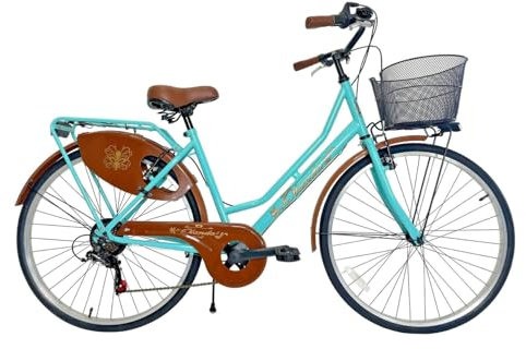 MADICKS Damenfahrrad Hollandrad Größe 26 Cityrad Vintage Retro mit Tiffany-Korb – Türkis mit Gangschaltung City Bike (Korb aus Eisen)