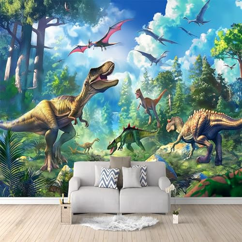 WHUOEUCO Tapetenwandbild Dinosaurier Wald Grün Triceratops 250x175 cm Fotoposter Vliestapete Wohnzimmer Schlafzimmer Moderne Wandbild Hauptdekoration
