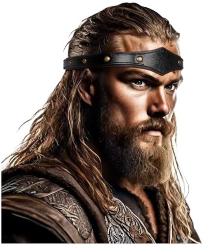 keland Wikinger Leder Stirnband Kopfschmuck Damen Herren Mittelalter Accessoire (B-Schwarz)