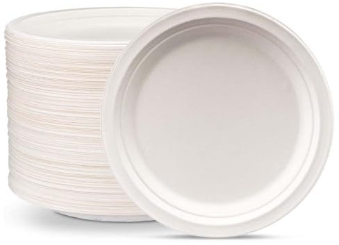 iPEAK 50 piatti di carta usa e getta, biodegradabili, in bagassa, naturali, riciclabili, ideali per compleanni, anniversari, barbecue, picnic, feste, adatti per cibi caldi e freddi (25,4 cm,