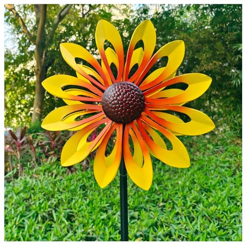 MeLtor Windrad Metall Doppelwindrad mit gegenläufigen Rotoren,174CM, Windrad FüR Den Garten Aus Metall Familie, Freunde Und Bekannte,Yellow
