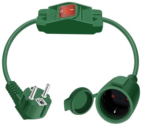HuaLiSiJi Cable Schuko Con Interruptor 16A 250V Alargador H05VV-F 3x1.0mm² Contacto Protector IP44 Para Hogar, Oficina (90 Grados Verde, 0.5m)
