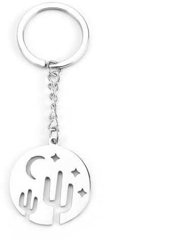 MUCOOS Llavero redondo, diseño de cactus hueco redondo, bonito llavero, llavero personalizado, regalos especiales para mujeres, llavero personalizado, plata, S