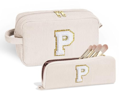 Parima Geschenke für Frauen Mädchen Mama, Kosmetiktasche mit Buchstaben P | 2 Stück Make Up Tasche, Kosmetiktasche Mädchen Kinder, Geburtstagsgeschenk für Mädchen Kinder, Geschenke für Frauen Schweste