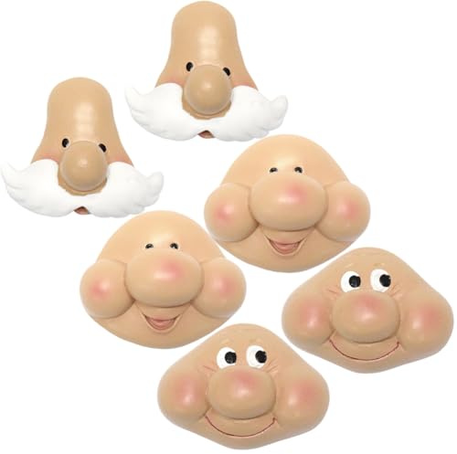 Asudaro 6-teiliges Gesichts-Accessoire-Set aus Kunstharz für Zwerg-Weihnachtsmann-Elfen-GNOME, Außenstatuen, Zwergengesicht aus Kunstharz zum Basteln von Elfen-Weihnachtsmann-Gnomen, DIY-Dekoration
