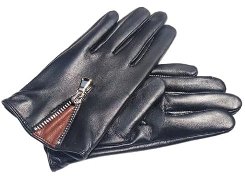 Italienische Lederhandschuhe für Damen, ungefüttert, Touchscreen-Lederhandschuhe, Reißverschluss, Fahrer, Lederhandschuhe, schwarzes Seidenfutter, Größe S