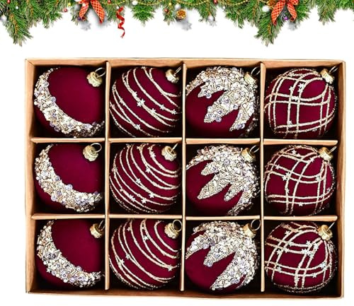 Glitzer Weihnachtskugeln, 12 Stück Samtkugeln Weihnachten, Velvet Weihnachtskugeln Samt Christbaumkugeln, 6 cm Hängende Kugeln Für Weihnachtsbaum, Weihnachtskugel Weihnachtsdeko