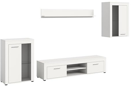 xonox.home Wohnzimmer Jam 4tlg. Set Wohnkombination Wohnwand Wohnzimmermöbel Wohnzimmerschrank Möbelkombination Wohnzimmerset in weiß Melamin