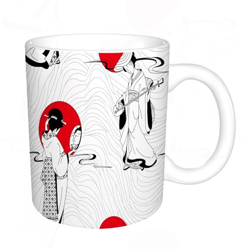 YFHJV Grosse Kaffeetasse - Bürotasse - Tasse Keramik Kaffeetassen Große 11oz - teetasse groß - cappuccino tassen - Die japanische Geisha. Japans traditioneller Geisha-Patroon