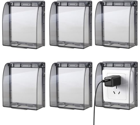 LCUHAVA Lot de 6 cache-prises extérieures - Protection contre la pluie - 87 x 90 mm - Noir translucide - Convient pour la salle de bain, l'extérieur, la cuisine