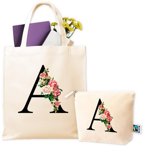 Bolsas de Tela Personalizadas - Tote Bag Personalizada + Neceser - Bolsa Tela Personalizada Mujer - Regalos Personalizados - Regalo Original Mujer - Bolsa Compra Reutilizable (A)