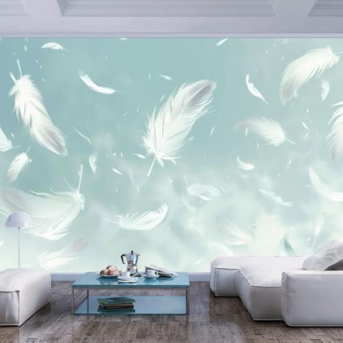 3D Effekt Fototapete Fantasie weiße Feder blau Tapeten 3D Wandbilder Wohnzimmer Tv Hintergrundbild Wanddeko