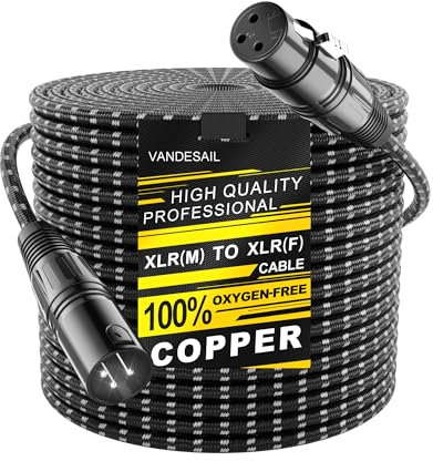 VANDESAIL Long XLR Cables 250ft (76m), Nylon Braided XLR Extension Microphone Cable, OFC Shielded and Balanced XLR Male to Female Mic Cord for Preamp Recording Mixer Amplifie Speaker Black