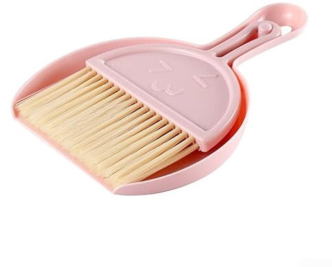 Spazzola per la pulizia con mini paletta per desktop, tastiere e superfici domestiche (rosa)