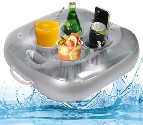HA BIN Schwimmender Getränkehalter, Aufblasbarer Schwimmender Pool Getränkehalter mit, Schwimmender Pool Getränkehalter Mit, für Pool, Party, Strand, Whirlpool (Grau)