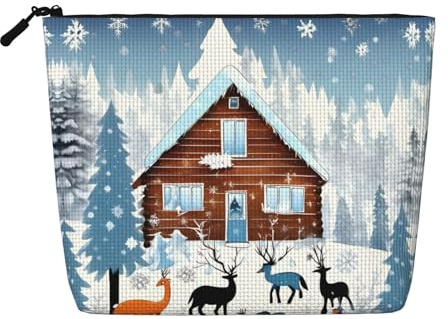 TYUMH Winter Fawn Einlagige Kosmetiktasche aus Hanf, tragbar, geeignet für den Alltag, Reisen und Ausflüge.