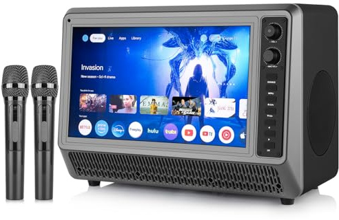 15.6inch Smart TV,Small Television with Digital Tuner,Featuring Bluetooth,Karaoke Microphone,12V/6A-24V/4A input, Supporting HDMI/USB. Ideal for House parties and Camping trips (grey)