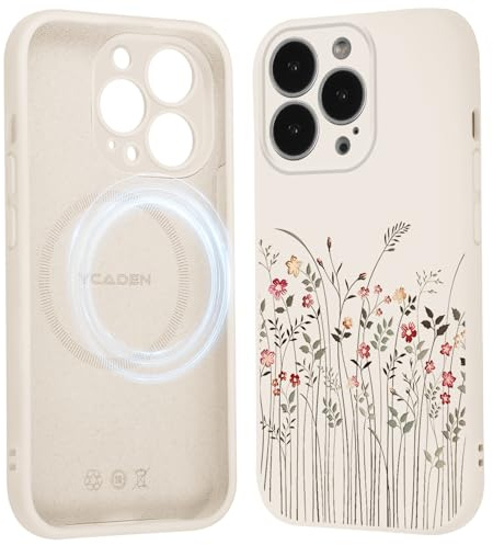 Saqmkil Handyhülle Magnetische für iPhone 15 Pro 6,1 Hülle, Kompatibel mit MagSafe, Aesthetic Blumen Bunt Muster Mädchen Case Flüssigem Silikon Weich TPU Stoßfeste Kratzfest Schutzhülle Cover, Beige