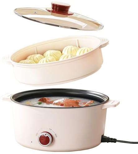 Hot Pot Électrique avec Cuiseur Vapeur 4,6 L Portable Marmite Électrique | 1000W Multifonctionnel Hotpot 3 Niveaux pour Frire, Ramen, Fondue, Soupe, Poêle Électrique pour Foyer Étudiant