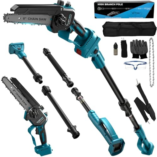 Akku Hochentaster Ast Kettensäge Profi-Astsäge kompatibel mit Makita 18V(ohne Akkus), 2 IN 1 Mini 8 zoll säge teleskopsäge und Teleskop Elektro handkettensäge Astsäge Arbeitshöhe bis 4,6m