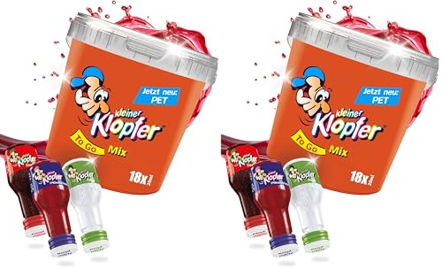 Kleiner Klopfer PET Bucket To Go I 18 Mini Liköre à 20 ml I 3 beliebte Sorten Sauerkirsch, Feige & Pfläumchen im PET-Mix I 16% Vol. I Likör-Mix für Geburtstag & Karneval (Packung mit 2)