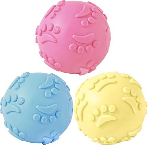 3 Stück Hundespielzeug Bälle, Quietsche Bälle, Hund Kauspielzeug | Hundebälle für Aggressive Kauer, Quietschball für Große und Kleine Hunde, Hundeball Schwimmfähig (Blau, Rosa, Grün)