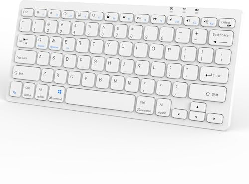 LKV Mini Wireless Keyboard,Stylish and Portable Easily Switch,QWERTY Layout | Bluetooth Keyboard Compatible with iOS(iPad Pro/Air/Mini), Android and Windows, Ergonomic Design, Slim and Portable, White