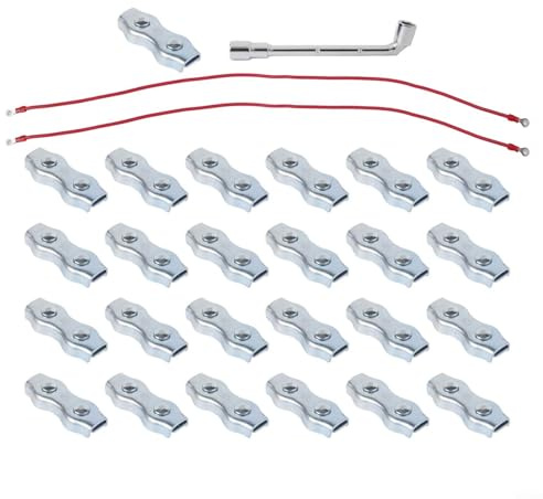 25 Pack Electric Fence Rope Connectors Kit With Silicone Copper Wire And Tightening Tool, Galvanized Steel Clamps For Horse Dog Pet Farm Fencing Systems