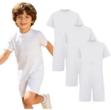 Kaerm Unisex adaptiva kläder för barn med särskilda behov ränder justerbar kombidräkt anti-utdragning romper streetwear, Vit, 158-164