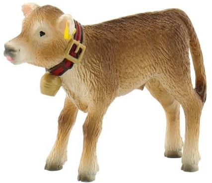 Bullyland 62754 - Spielfigur Alpenkalb mit Kuhglocke, ca. 6,2 cm große Tierfigur, detailgetreu, PVC-frei, ideal als kleines Geschenk für Kinder ab 3 Jahren