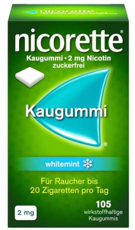 NICORETTE Kaugummi 2mg whitemint – Nikotinkaugummi zur Raucherentwöhnung – Zahnweißeffekt – Minzgeschmack – 2mg Nikotin – 105 St.