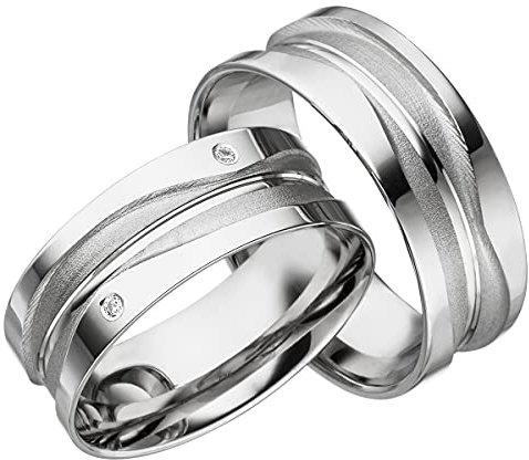 JC Trauringe 925er Sterling Silber Paarpreis I Ehe-Ringe mit kostenfreier Gravur I Partnerringe 7,5 mm breit inkl. Etui-Box I Herren-Ring ohne & Damen-Ring mit Zirkonia-Stein I Gr. 48 bis 72 I S012-S