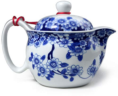 Yxhupot Tetera de porcelana con infusor de 350 ml, diseño de flores azules y blancas (flores de mariposa)