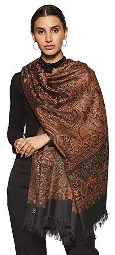 Weavers Villa Damen Pashmina-Wollmischung indisches Kunsthandwerk gewebt Schal Wraps [Größe L: 101,6 x 203,2 cm) - Schwarz - [Größe : 40 X 203 cm]