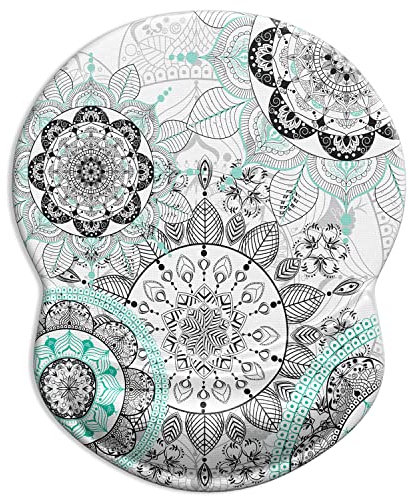 ITNRSIIET Tapis de Souris Ergonomique avec Repose-Poignet en Gel, Tapis de Souris de Jeu avec Tissu Lycra, Base antidérapante en pour Ordinateur, Maison, Bureau et Voyage, Fleurs de Mandala
