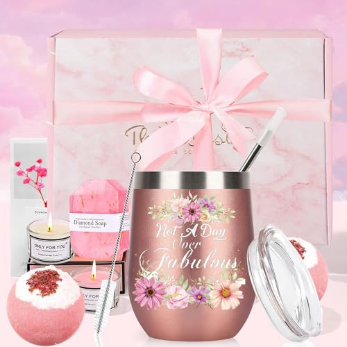 Bdecoll Weinbecher Geschenk-Set für Frauen Edelstahl Weinbecher mit Socken Wein Geschenkset, Geschenkbox für Mutter(Rosa)