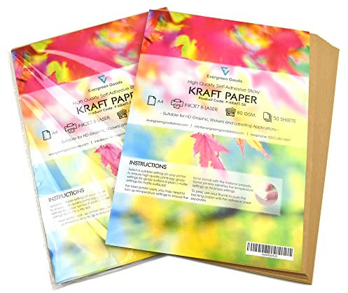 Evergreen Goods - 100 hojas de papel kraft mate imprimible | Etiquetas autoadhesivas compatibles con impresoras láser de inyección de tinta | Pegatinas personalizadas para organización y etiquetado de