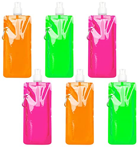 GLAITC Foldable Water Bottle,6 Colors Collapsible Water Bottle Reusable Drinking Water Bottle Plastic Water Bag Reusable Drinking Water Bags with Clip for Outdoor Indoor Sports,Biking,Hiking,Travel