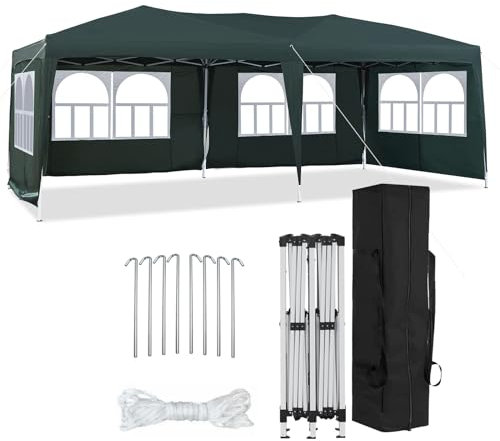 CLIPOP Pavillon 3x6 Faltpavillon, Wasserdicht Stabil mit 6 Seitenteilen, Gartenlauben Partyzelt mit UV-Schutz, Gartenpavillon für Hochzeiten Pavillon für Garten, Party, Festival (Grün)