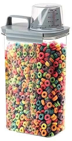 Albert Austin 2.3L Rice Container Airtight Cereal Container w/ Lid Flour Storage Container Measuring Cup Secure Handle Pour Spout Opening w/ Leak Proof Design Food Container Pet Food Cereal Rice,Grey