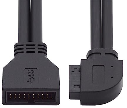 NFHK Câble d'extension USB 3.0 à angle droit 20 broches mâle vers femelle 5 Gbit/s à 90 degrés pour carte mère