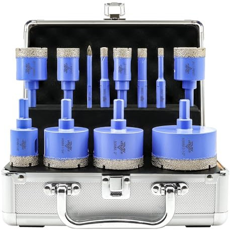 Set Punte Diamantate 12 Pezzi - 6/8/10/20/25/28/32/35/45/50/65mm Sega a Tazza con Gambo Triangolare e 6mm Punta in Carburo per Piastrelle Porcellanato Ceramica Granito Marmo Dekton VENJELD