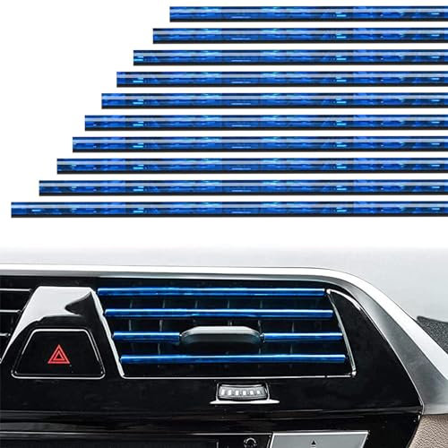 Irikdescia® 10 Piezas Decoración de Ranuras de Ventilación de Coche, Tiras Interiores de Rejilla de Ventilación DIY, Accesorios de Decoración de Salida de Aire (Azul Hielo Triturado) - 20 cm