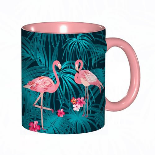 Porcelaine finePlante tropicale modèle sans couture flamant rose et feuilles tropicales de palmier. Fond dIdée Cadeau collègue, amie, copine, amitié | Tasse à thé, tasse à café avec Coffret Cadeau