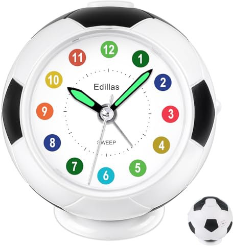 Edillas Wecker Kinder für Mädchen Jungen,Analog Wecker Geräuschlos Ohne Ticken mit Licht Schlummerfunktion Fußball Wecker für Kinder Schlafzimmer Nachttisch Tisch Aufwachenuhr (Rose) (Weiß)