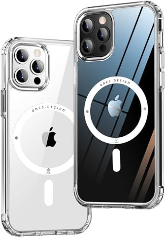 ONES Cover magnetica rigida ibrida compatibile con iPhone 14 Pro Custodia MagSafe, protezione di livello militare, airbag antiurto, ricarica wireless Qi, copertura in silicone antigiallo, trasparente