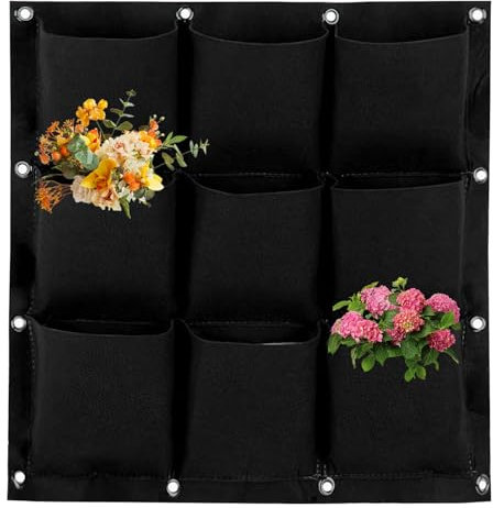 Fioriera Verticale da Parete Interno,Darryy Borse per Fioriere Sospese,Verticale Sacchi Piantare Giardino con 9 tasche,Per Decorazione Domestica Giardino(Nero)