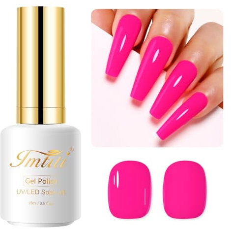 Imtiti Pink Gel Nail Polish, 15ML Hot Pink Gel Polish Soak Off LED UV Nail Gel Polish Spring Summer Gel Nail Polish DIY Nail Art Starter Manicure Salon Gel Nail Kit