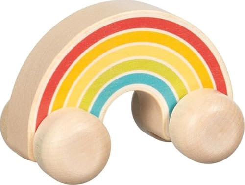 goki 55845 - Greifauto Regenbogenfahrt aus Holz für Kinder, Made in Germany, Spielzeug zur Förderung der sensorischen Entwicklung und Feinmotorik, bunte Farben, ab 1 Jahr